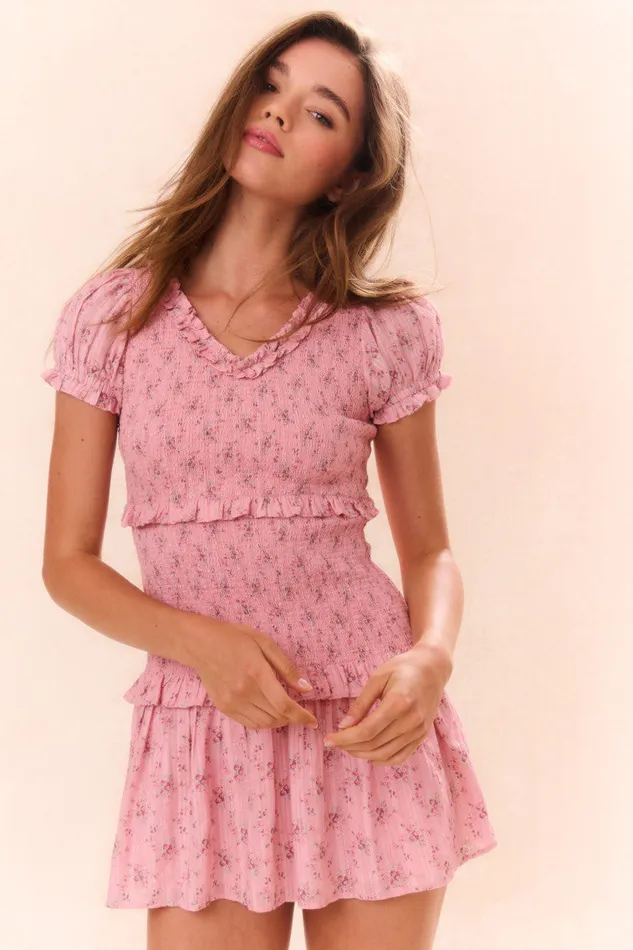 Kids Mommy and Me LoveShackFancy Girls Banson Smocked Dress Pink Dusk
