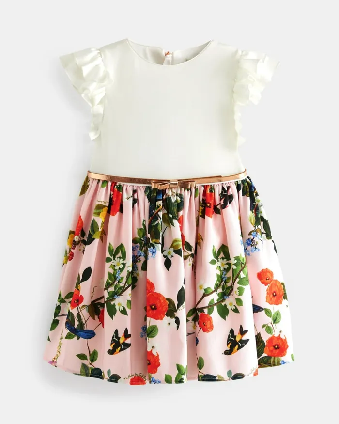 Kids MURDINA 8211 Frill Sleeve Mockable Dress With Belt Pink Ted Baker Dresses