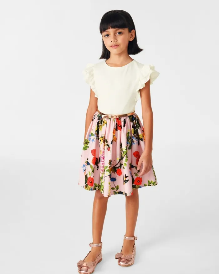 Kids MURDINA 8211 Frill Sleeve Mockable Dress With Belt Pink Ted Baker Dresses