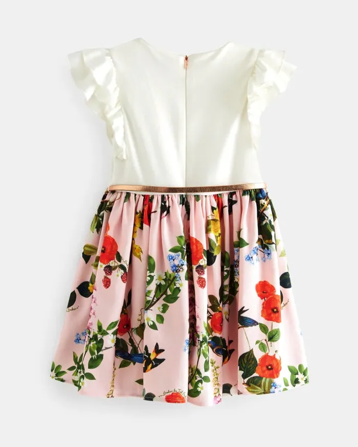 Kids MURDINA 8211 Frill Sleeve Mockable Dress With Belt Pink Ted Baker Dresses
