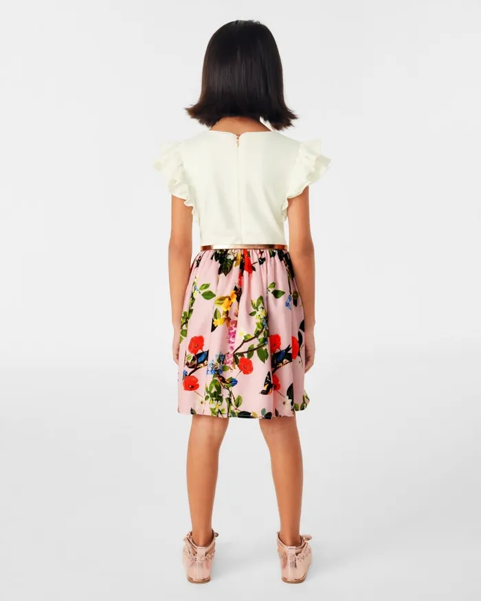 Kids MURDINA 8211 Frill Sleeve Mockable Dress With Belt Pink Ted Baker Dresses