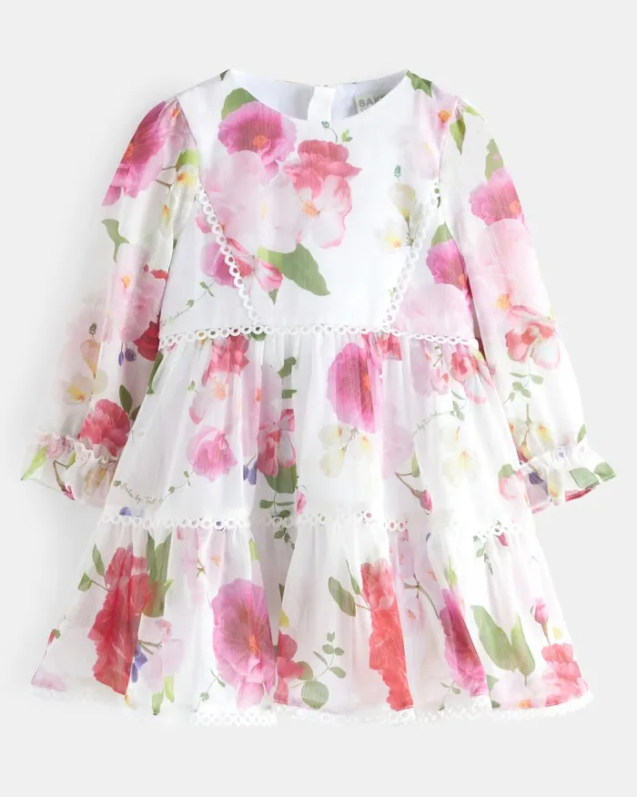 Kids MYYHA 8211 Long Sleeve Floral Tiered Dress White Ted Baker Dresses Kids MYYHA 8211 Long Sleeve Floral Tiered Dress White Ted Baker Dresses