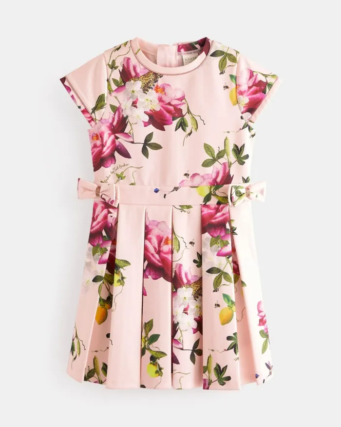 Kids OPLLE 8211 Floral Pleated Dress With Bow Detail Pink Ted Baker Dresses Kids OPLLE 8211 Floral Pleated Dress With Bow Detail Pink Ted Baker Dresses