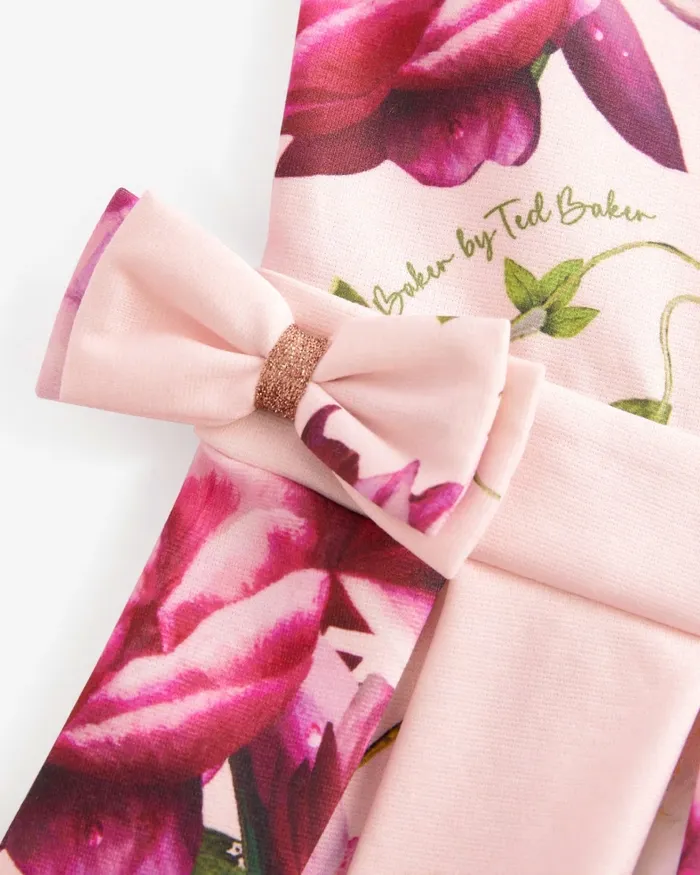 Kids OPLLE 8211 Floral Pleated Dress With Bow Detail Pink Ted Baker Dresses Kids OPLLE 8211 Floral Pleated Dress With Bow Detail Pink Ted Baker Dresses