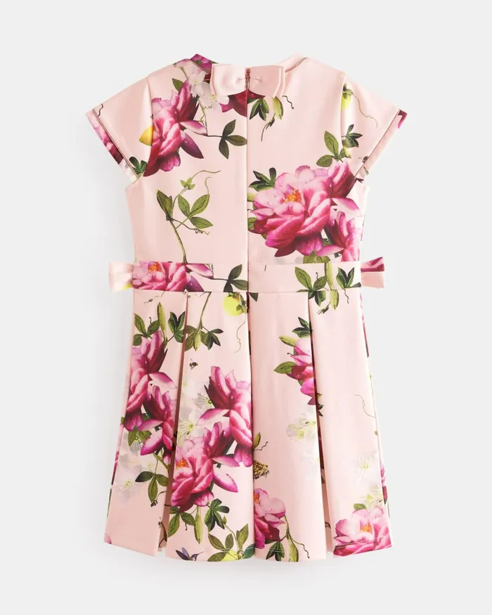 Kids OPLLE 8211 Floral Pleated Dress With Bow Detail Pink Ted Baker Dresses Kids OPLLE 8211 Floral Pleated Dress With Bow Detail Pink Ted Baker Dresses