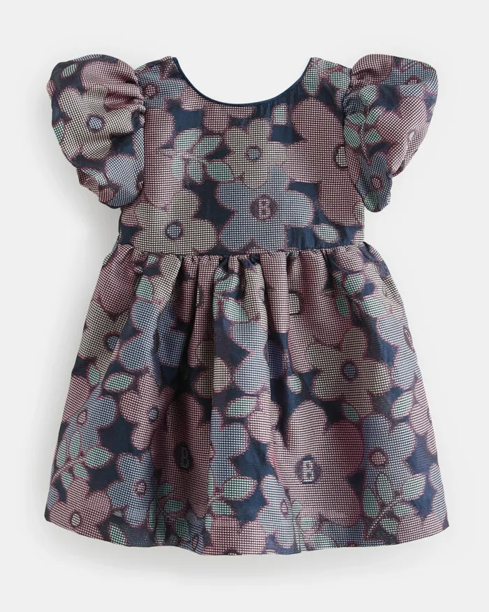 Kids PETELL 8211 Floral Jacquard Puff Sleeve Dress Navy Ted Baker Dresses Kids PETELL 8211 Floral Jacquard Puff Sleeve Dress Navy Ted Baker Dresses