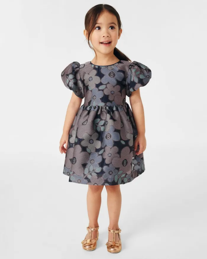 Kids PETELL 8211 Floral Jacquard Puff Sleeve Dress Navy Ted Baker Dresses Kids PETELL 8211 Floral Jacquard Puff Sleeve Dress Navy Ted Baker Dresses