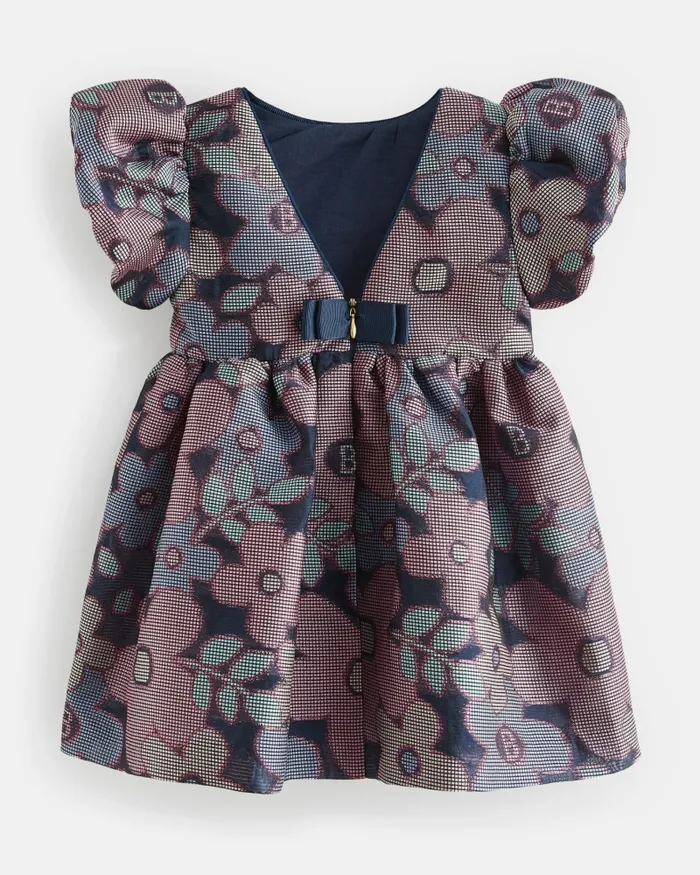 Kids PETELL 8211 Floral Jacquard Puff Sleeve Dress Navy Ted Baker Dresses Kids PETELL 8211 Floral Jacquard Puff Sleeve Dress Navy Ted Baker Dresses
