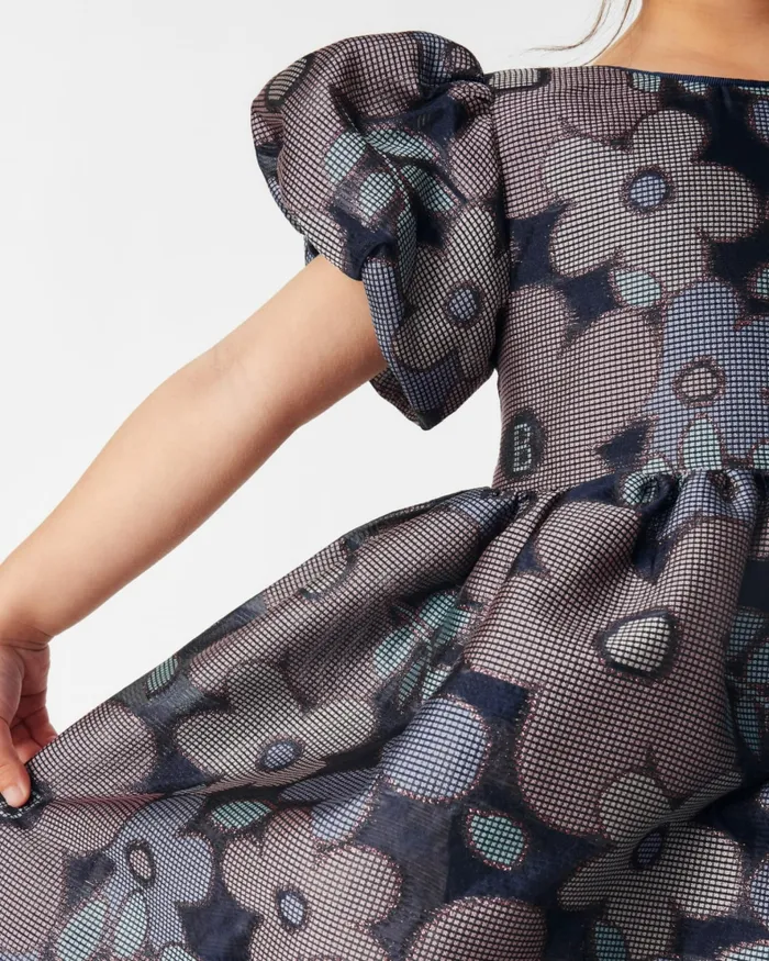 Kids PETELL 8211 Floral Jacquard Puff Sleeve Dress Navy Ted Baker Dresses Kids PETELL 8211 Floral Jacquard Puff Sleeve Dress Navy Ted Baker Dresses