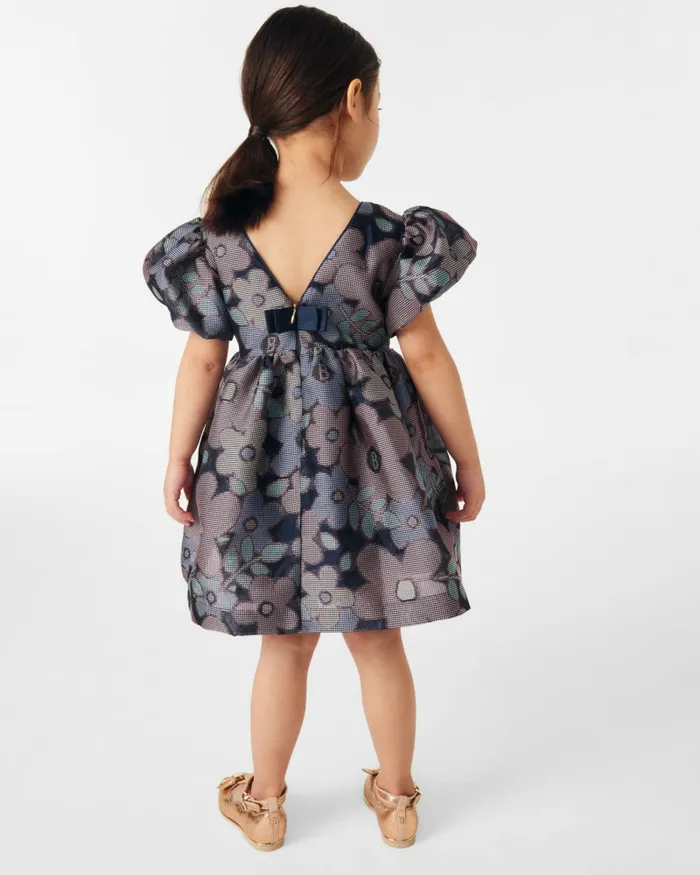 Kids PETELL 8211 Floral Jacquard Puff Sleeve Dress Navy Ted Baker Dresses Kids PETELL 8211 Floral Jacquard Puff Sleeve Dress Navy Ted Baker Dresses