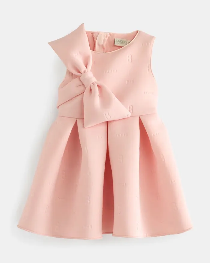 Kids PRINSEY 8211 Bow Shoulder Branded Scuba Dress Pink Ted Baker Younger Girls Kids PRINSEY 8211 Bow Shoulder Branded Scuba Dress Pink Ted Baker Younger Girls