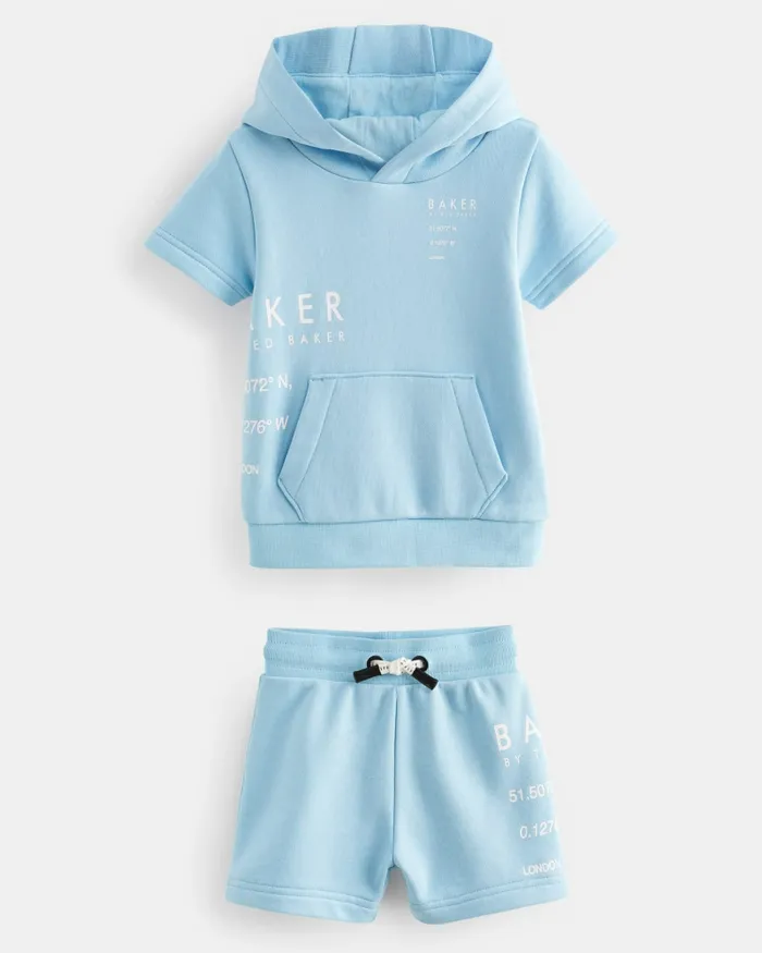 Kids RADALY 8211 Logo Short Sleeve Hoodie And Shorts Set Blue Ted Baker Sets and Outfits Kids RADALY 8211 Logo Short Sleeve Hoodie And Shorts Set Blue Ted Baker Sets and Outfits