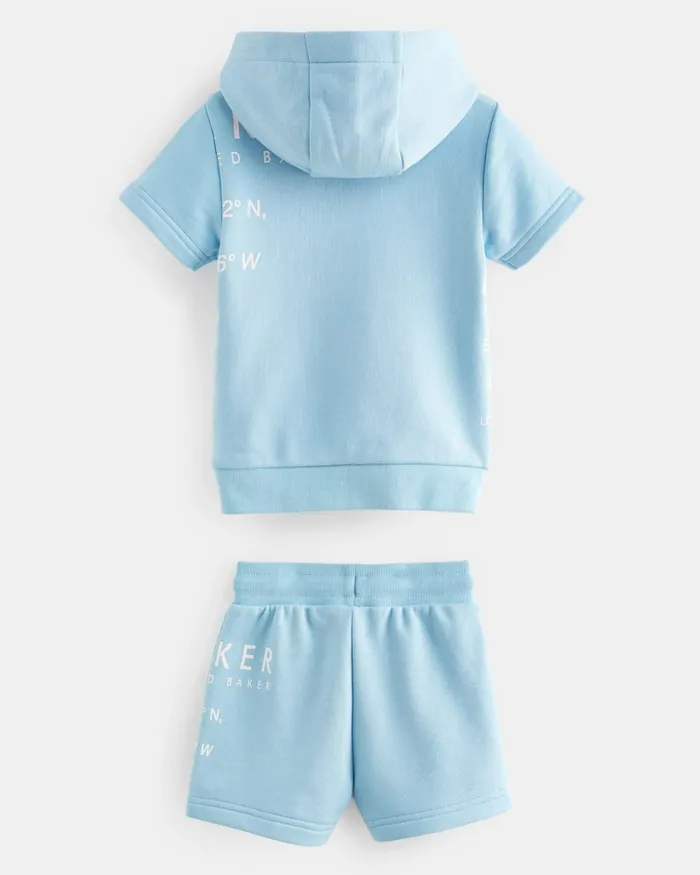 Kids RADALY 8211 Logo Short Sleeve Hoodie And Shorts Set Blue Ted Baker Sets and Outfits Kids RADALY 8211 Logo Short Sleeve Hoodie And Shorts Set Blue Ted Baker Sets and Outfits