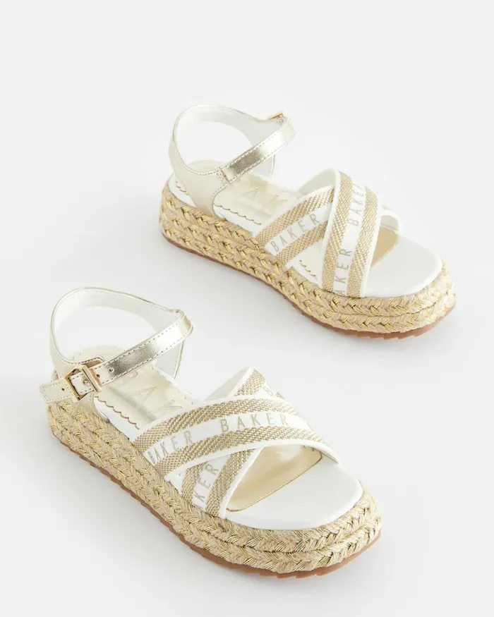 Kids ROSABLE 8211 Metallic Webbing Flatform Wedge Sandals Gold Ted Baker Older Girls