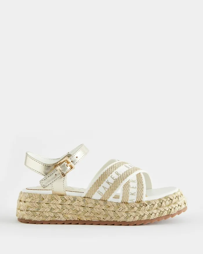 Kids ROSABLE 8211 Metallic Webbing Flatform Wedge Sandals Gold Ted Baker Older Girls