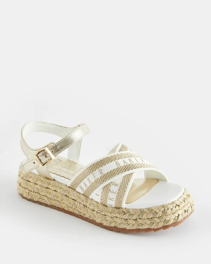 Kids ROSABLE 8211 Metallic Webbing Flatform Wedge Sandals Gold Ted Baker Older Girls