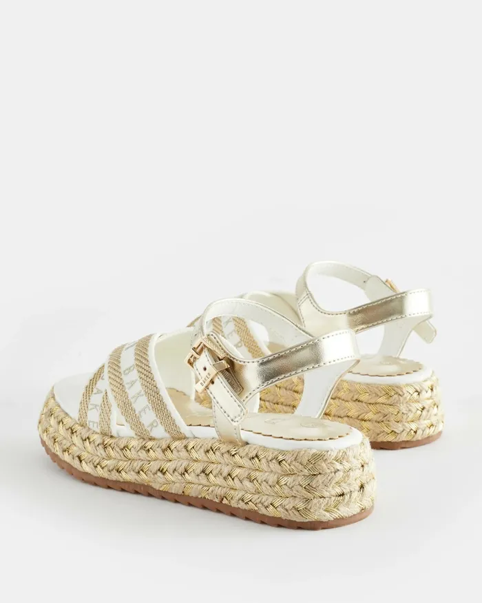 Kids ROSABLE 8211 Metallic Webbing Flatform Wedge Sandals Gold Ted Baker Older Girls