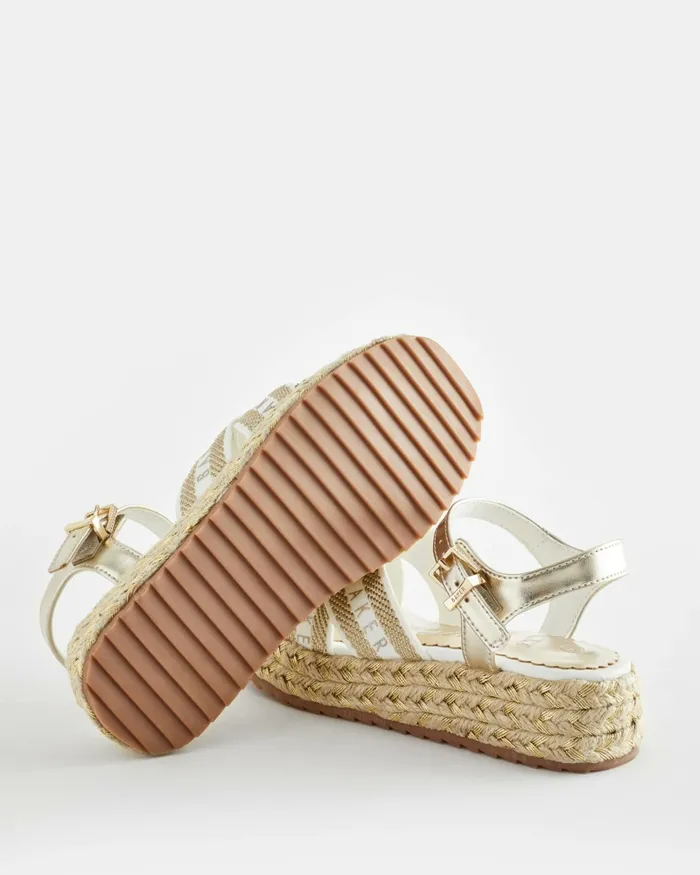Kids ROSABLE 8211 Metallic Webbing Flatform Wedge Sandals Gold Ted Baker Older Girls