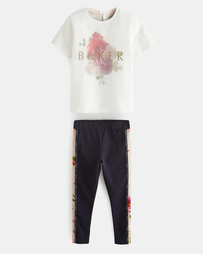 Kids ROWSSA 8211 Organza TShirt And Panel Leggings Set Navy Ted Baker Older Girls