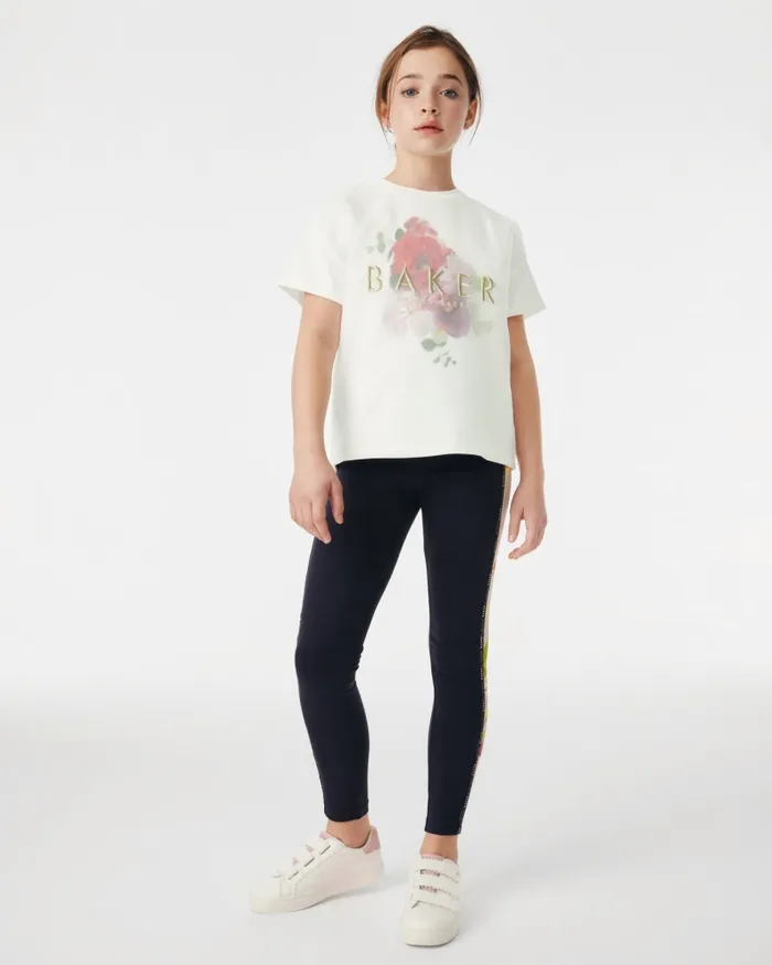 Kids ROWSSA 8211 Organza TShirt And Panel Leggings Set Navy Ted Baker Older Girls