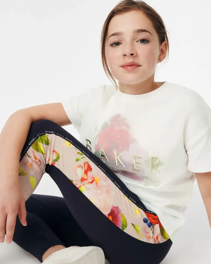 Kids ROWSSA 8211 Organza TShirt And Panel Leggings Set Navy Ted Baker Older Girls