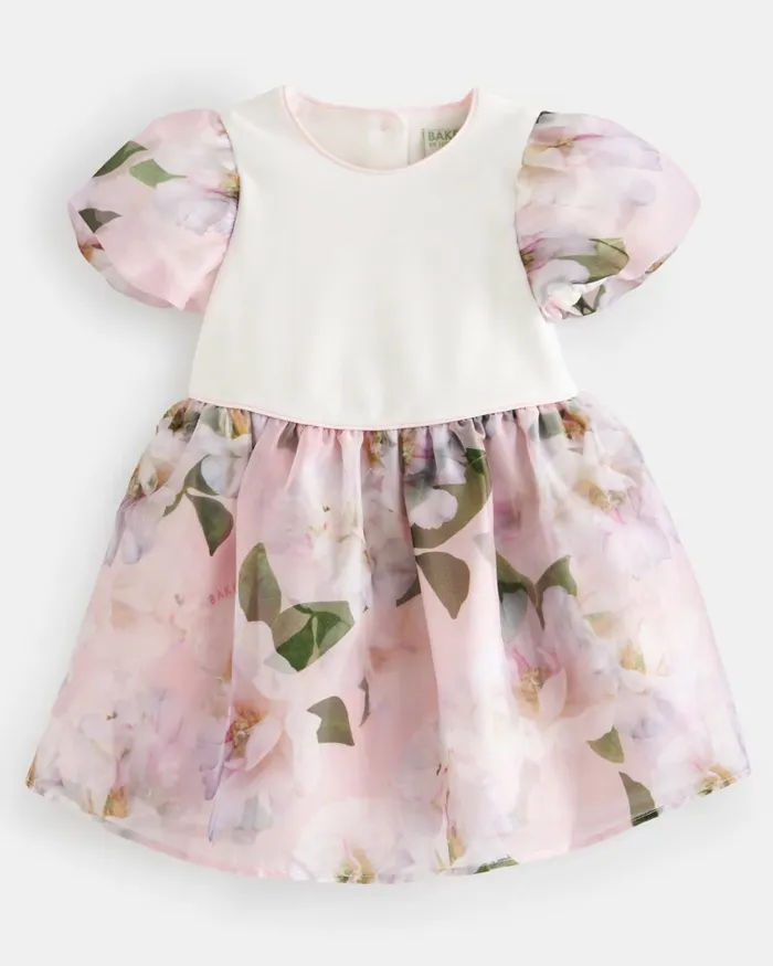 Kids RUBIIEE 8211 Floral Organza Puff Sleeve Dress Pink Ted Baker Dresses Kids RUBIIEE 8211 Floral Organza Puff Sleeve Dress Pink Ted Baker Dresses