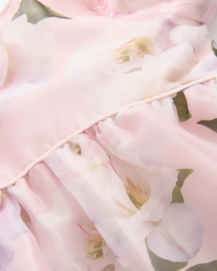 Kids RUUIE 8211 Floral Puff Sleeve Organza Dress Pink Ted Baker Dresses