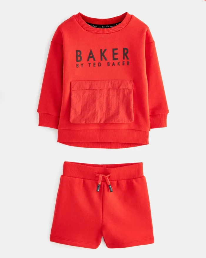 Kids SANDU 8211 Pocket Detail Sweatshirt And Shorts Set Red Ted Baker Tops Kids SANDU 8211 Pocket Detail Sweatshirt And Shorts Set Red Ted Baker Tops