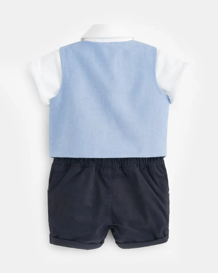 Kids VASILE 8211 Mockable Romper Suit With Bow Tie Blue Ted Baker Baby