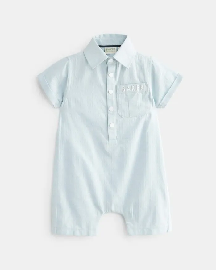 Kids VIOREL 8211 Collared Short Sleeve Cotton Romper Blue Ted Baker Baby