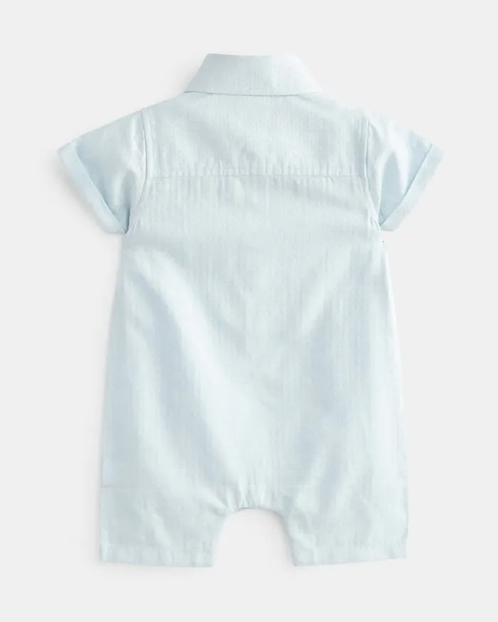 Kids VIOREL 8211 Collared Short Sleeve Cotton Romper Blue Ted Baker Baby