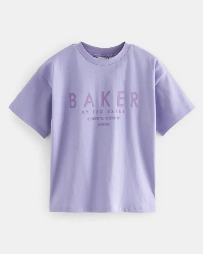Kids WALLERR 8211 Boxy Fit Branded TShirt Purple Ted Baker Tops