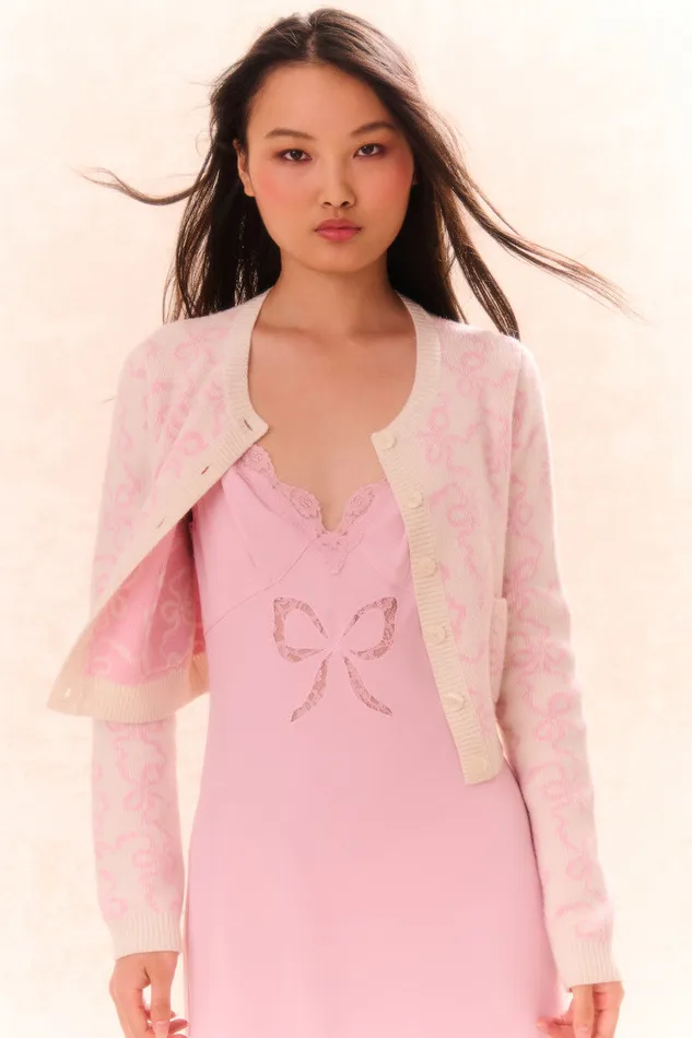 KidsWomen Mommy and Me LoveShackFancy Veronika Bow Print Cardigan Bon Bon Pink