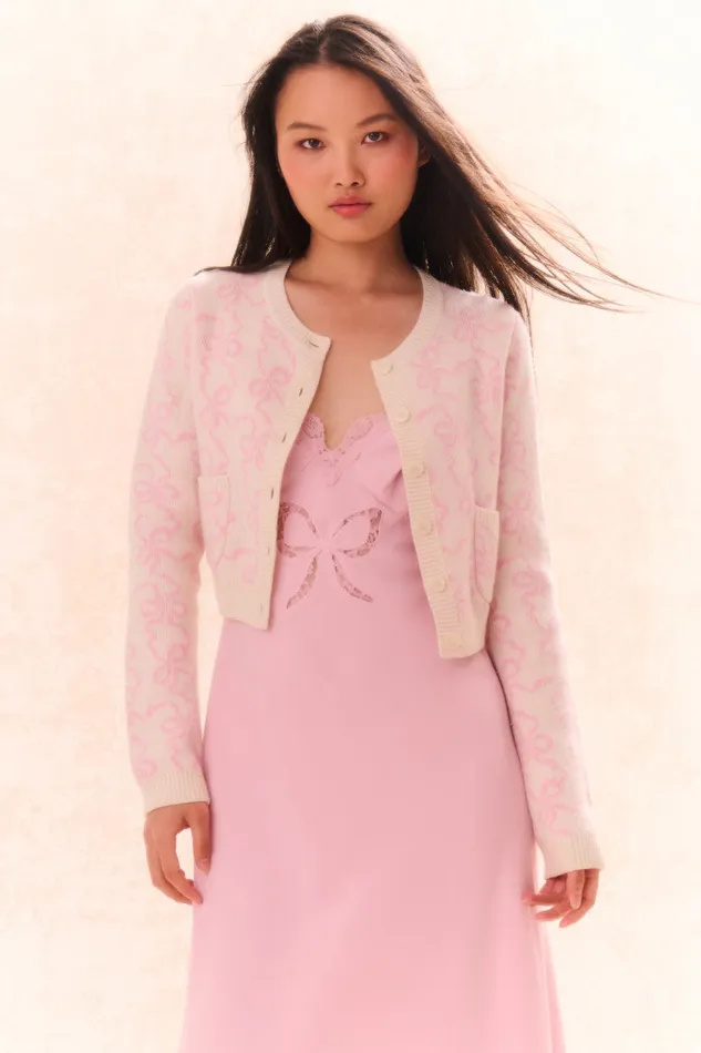 KidsWomen Mommy and Me LoveShackFancy Veronika Bow Print Cardigan Bon Bon Pink