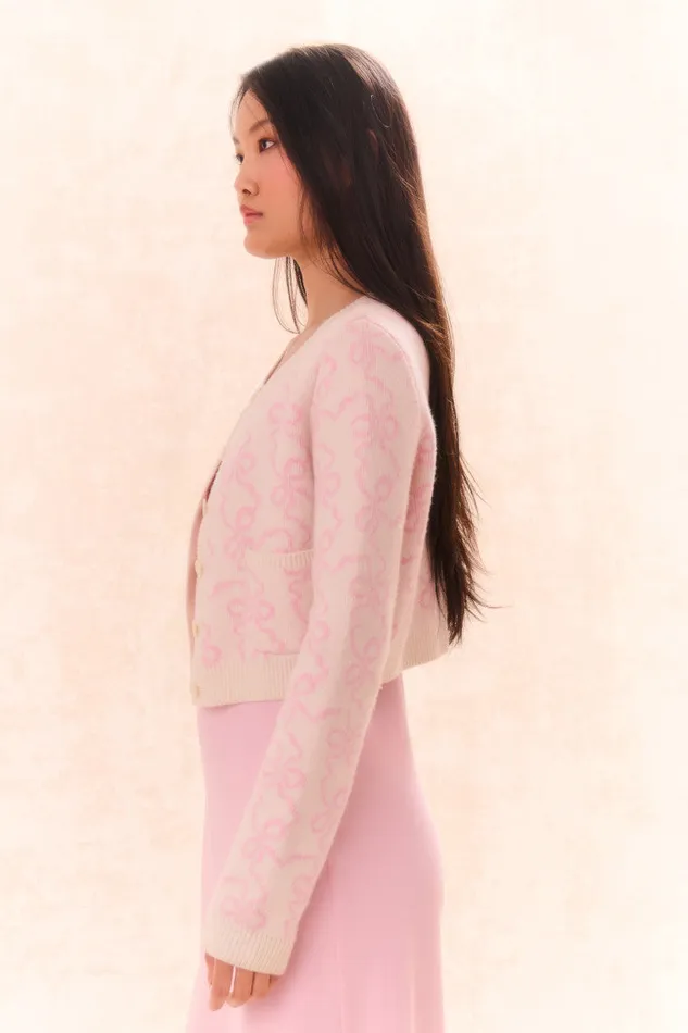 KidsWomen Mommy and Me LoveShackFancy Veronika Bow Print Cardigan Bon Bon Pink
