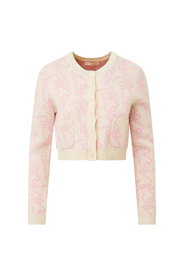 KidsWomen Mommy and Me LoveShackFancy Veronika Bow Print Cardigan Bon Bon Pink