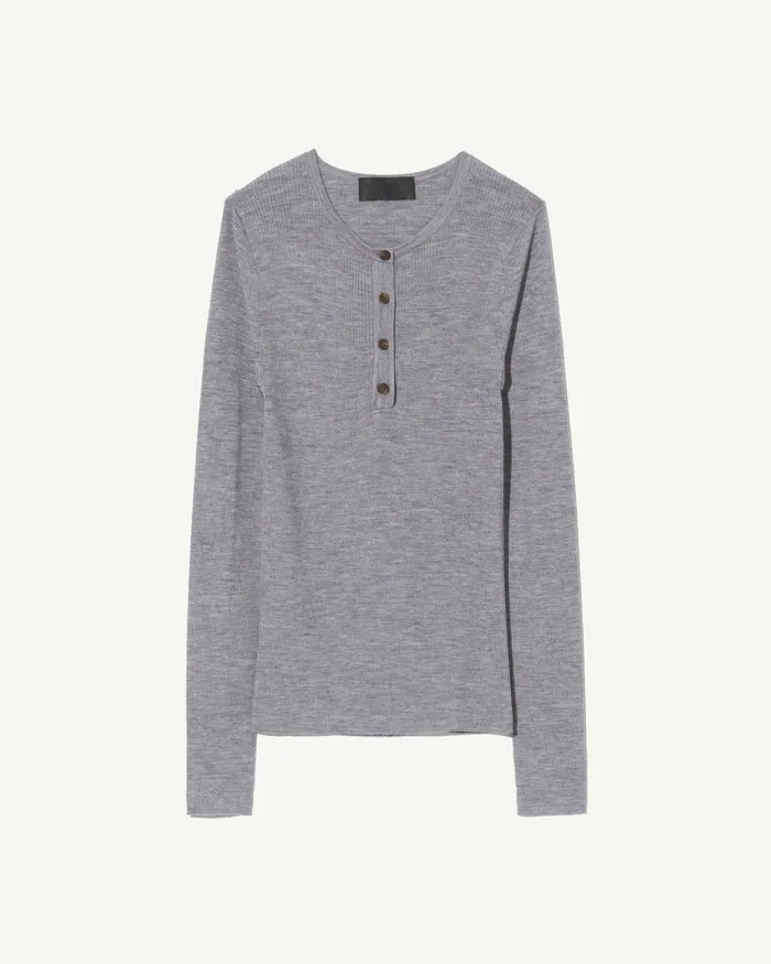 Knits and Sweaters KLARISE HENLEY KNIT Medium Grey Melange Nili Lotan Women