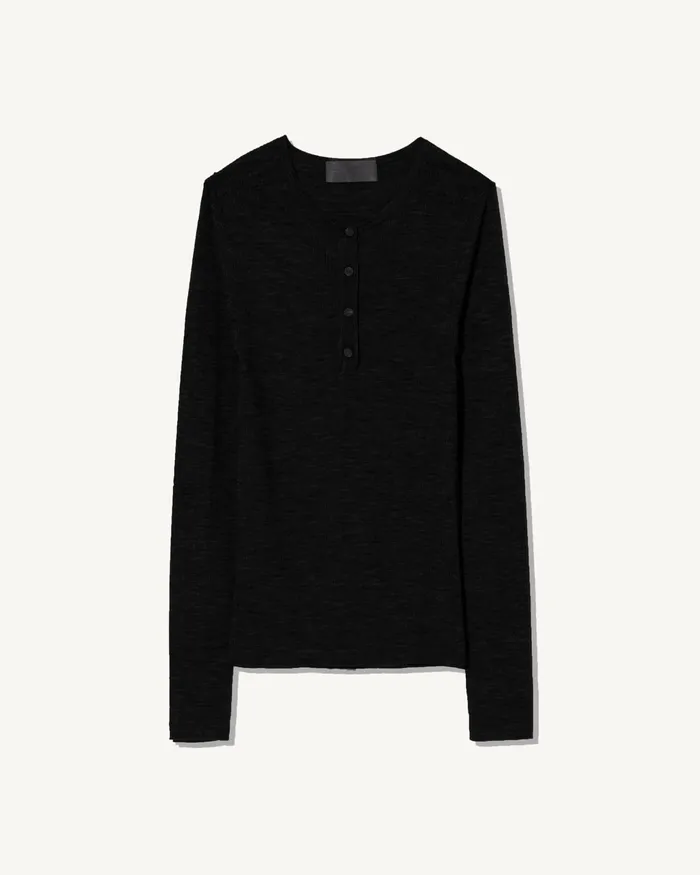 Knits and Sweaters KLARISE HENLEY KNIT Medium Grey Melange Nili Lotan Women