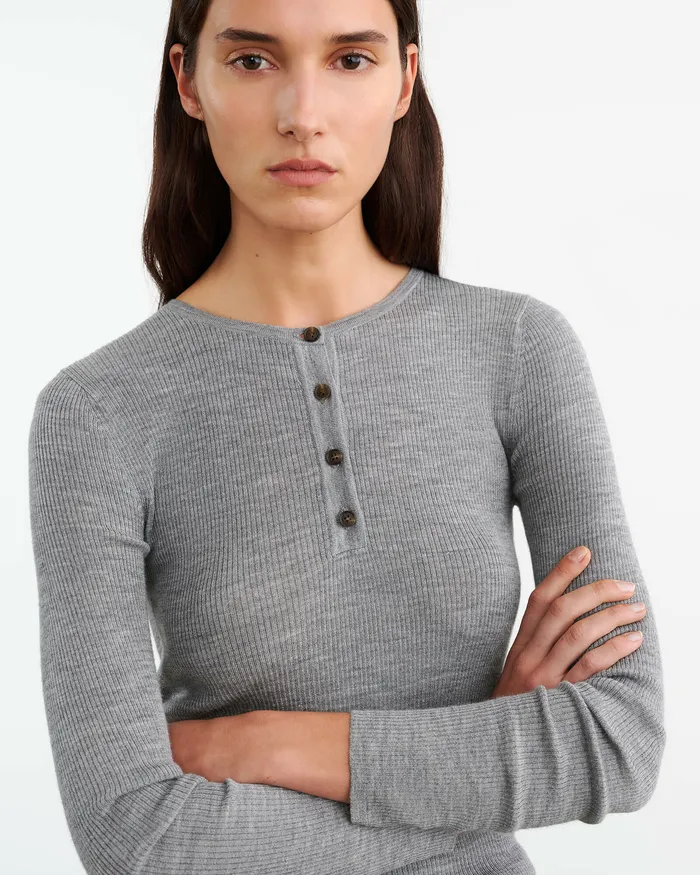Knits and Sweaters KLARISE HENLEY KNIT Medium Grey Melange Nili Lotan Women