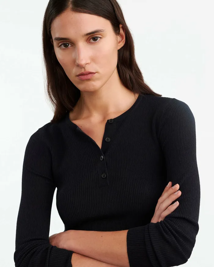 Knits and Sweaters KLARISE HENLEY KNIT Medium Grey Melange Nili Lotan Women