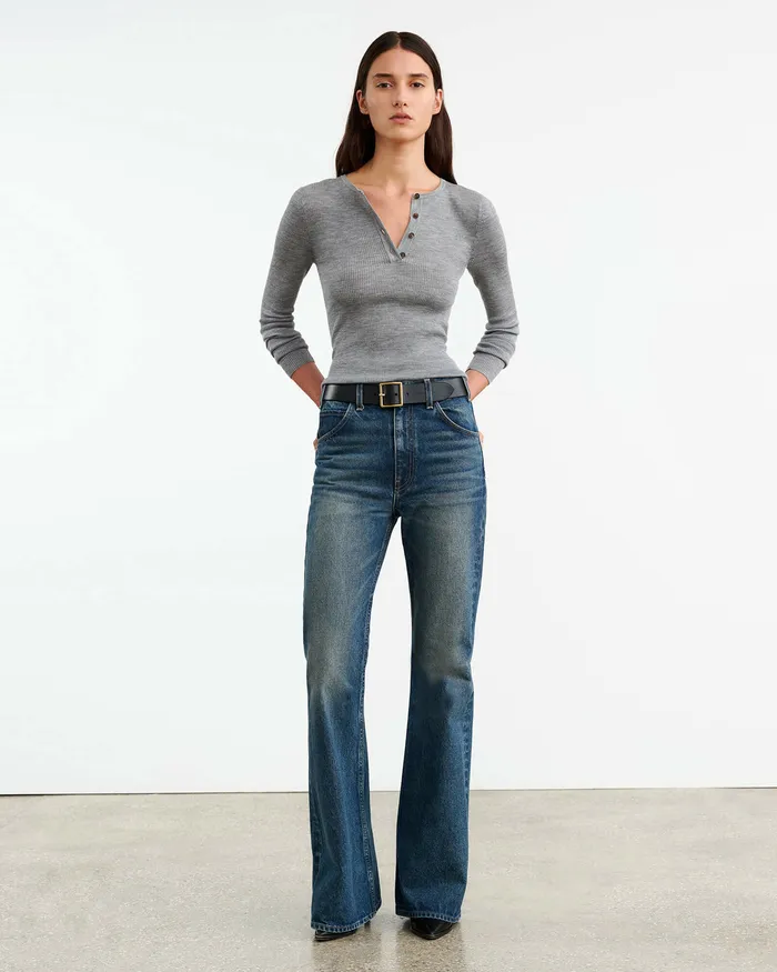 Knits and Sweaters KLARISE HENLEY KNIT Medium Grey Melange Nili Lotan Women