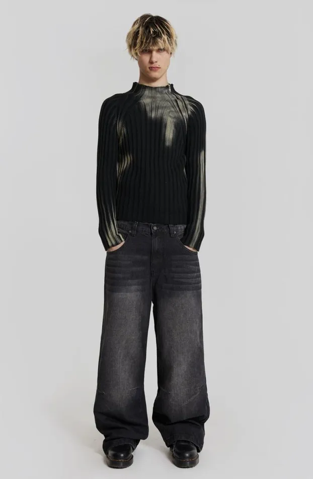 Knitwear Men Jaded London Black Luster Asymmetric Knit
