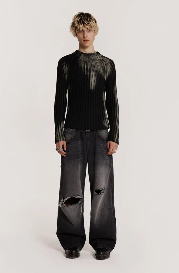Knitwear Men Jaded London Black Luster Asymmetric Knit