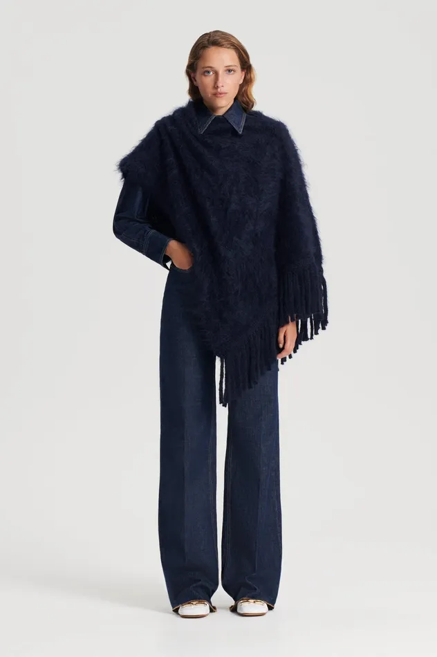 Knitwear Women BRUSHED FRINGED CAPE NAVY Scanlan Theodore