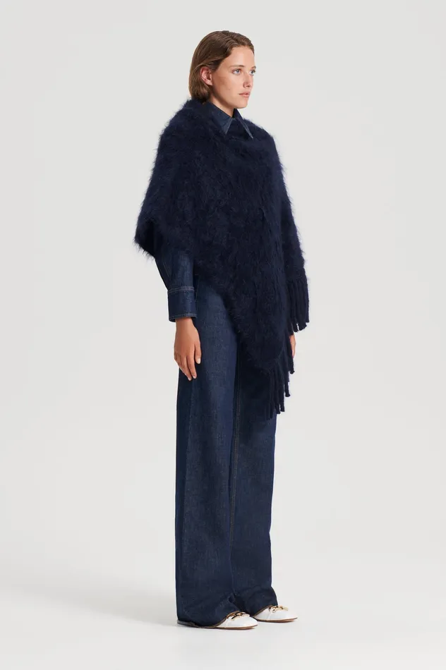 Knitwear Women BRUSHED FRINGED CAPE NAVY Scanlan Theodore Knitwear Women BRUSHED FRINGED CAPE NAVY Scanlan Theodore