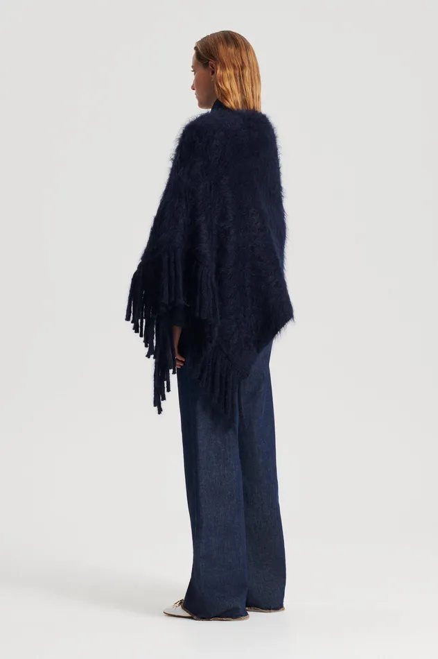 Knitwear Women BRUSHED FRINGED CAPE NAVY Scanlan Theodore Knitwear Women BRUSHED FRINGED CAPE NAVY Scanlan Theodore