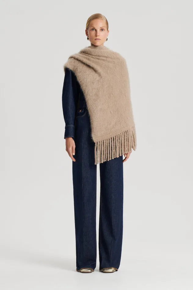 Knitwear Women Scanlan Theodore BRUSHED FRINGED CAPE NOUGAT