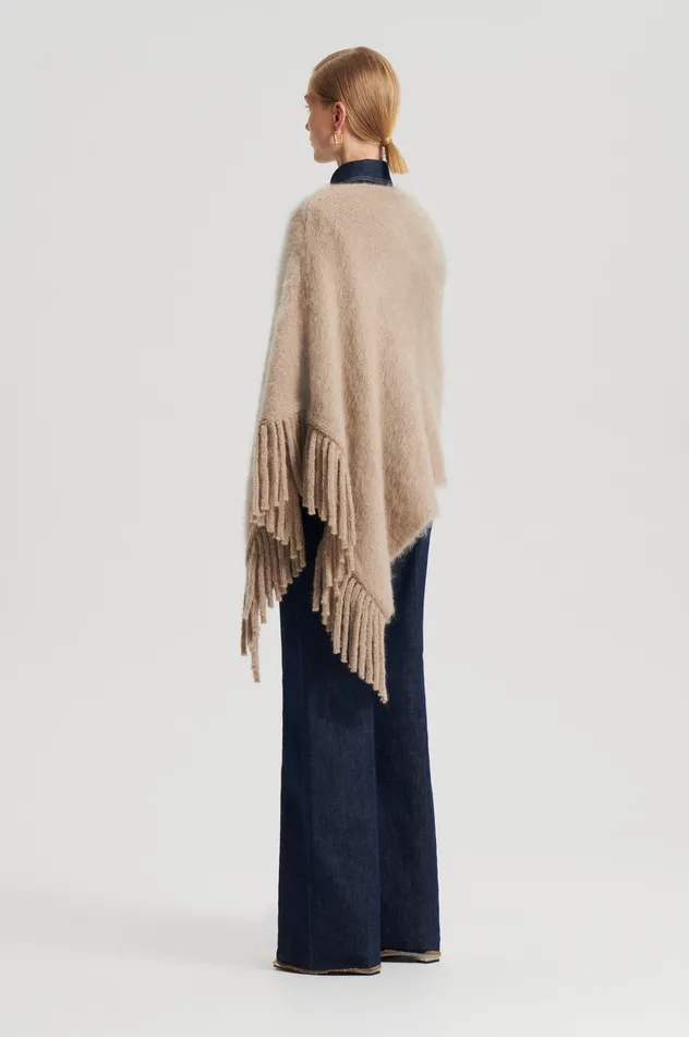 Knitwear Women Scanlan Theodore BRUSHED FRINGED CAPE NOUGAT