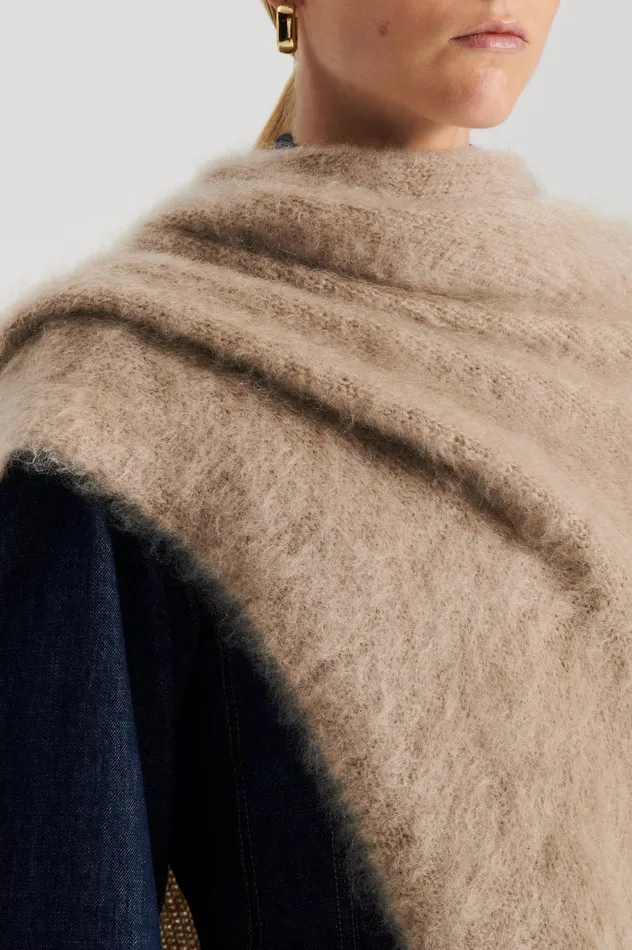 Knitwear Women Scanlan Theodore BRUSHED FRINGED CAPE NOUGAT