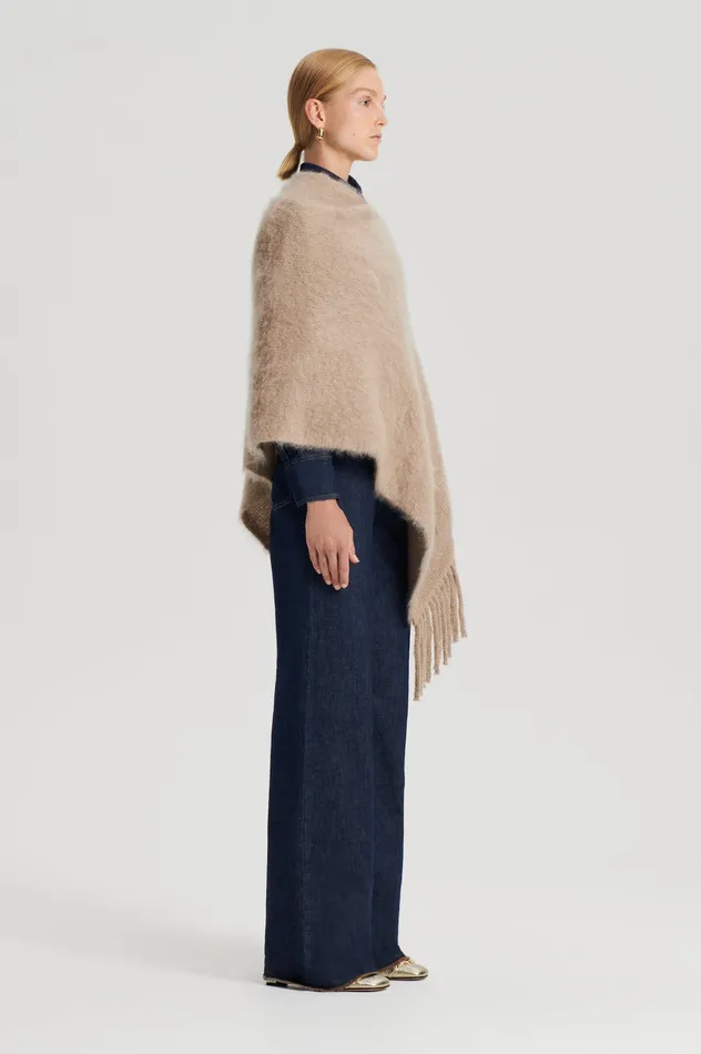 Knitwear Women Scanlan Theodore BRUSHED FRINGED CAPE NOUGAT